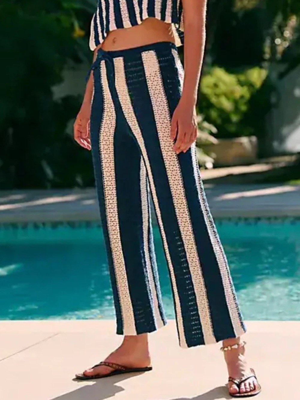 NEW FREE PEOPLE FREE-EST NAVY WHITE JOAN FAUXCHET PANTS